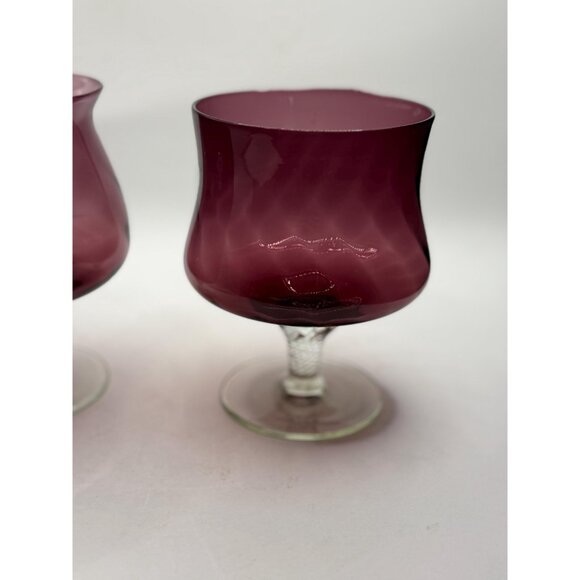 Set of 2 - Empoli Amethyst Optic Swirl Clear Twist Base Brandy Snifer/Goblet - Picture 6 of 13